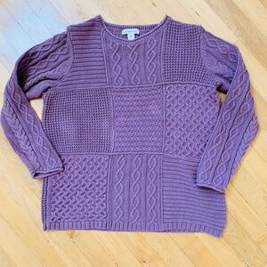 Creek Purple Knit Patchwork Cable Sweater, Size Large